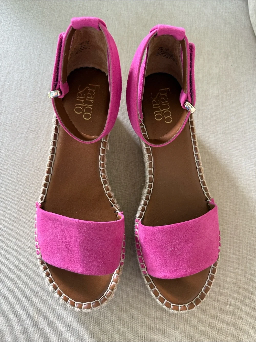 Franco Sarto Fuchsia Espadrille Wedge Sandals with Ankle Strap